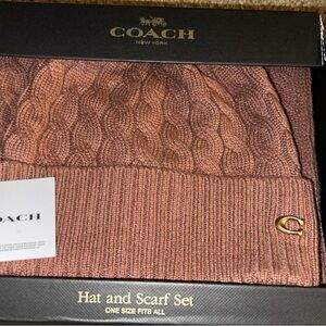 Coach Dark Camel Cable Knit
Hat and Scarf Set In Gift Box - $225
